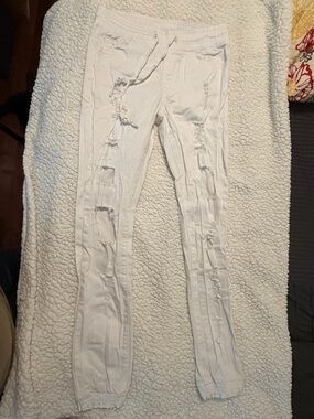 American Bazi White Elastic Waist Pull-On Pants